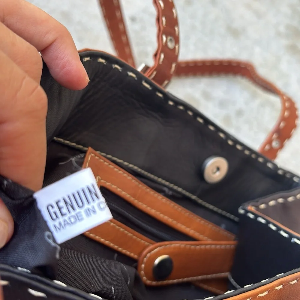 Lavive Leather Black and Brown Shoulder Bag